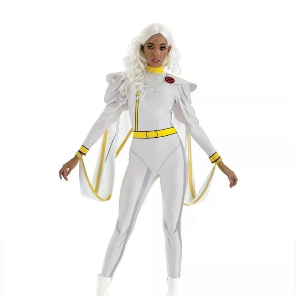X-Men '97 Adult Storm Costume Marvel Catsuit Cape Glow in Dark Earrings 2024 LG